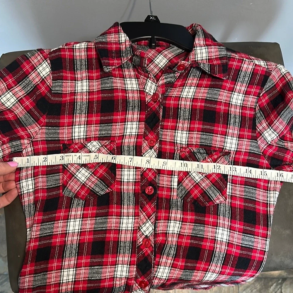 Plaid Button-Up Shirt - Red and Black - Picture 7 of 8